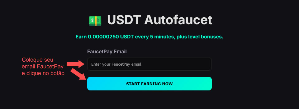 Autofaucet screen for entering FaucetPay email
